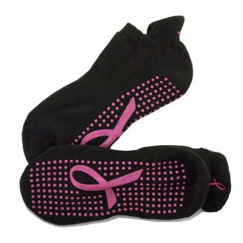 Crescent Moon Yoga ExerSocks™ - Barre, Yoga & Pilates Socks (Black/Pink Ribbon)