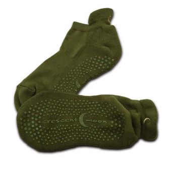 CRESCENT MOON ExerSocks, Non-Slip Grip Socks (3-Pack) Small, Dark Olive