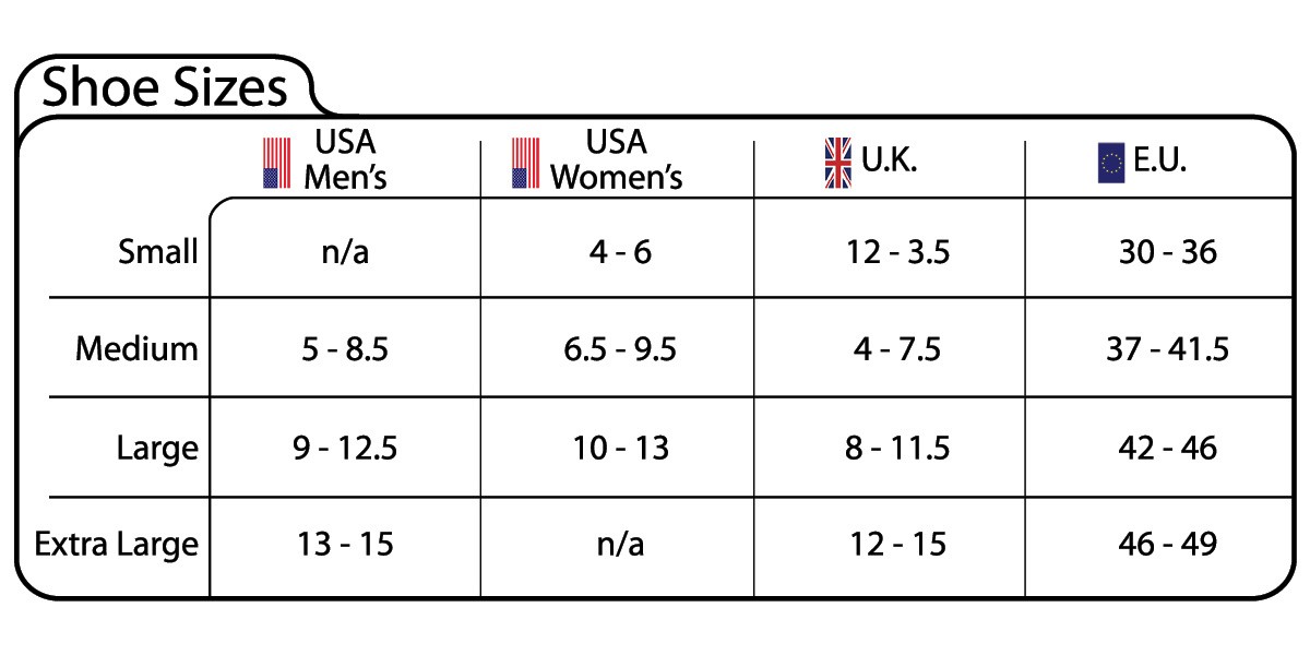 ExerSocks Size Chart